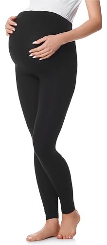 Be Mammy Lange Umstandsleggings aus Baumwolle Leggings für Schwangere Umstands Leggings Schwangerschafts Unterhosen mit Hoher Bund Weich und Elastisch BE20-230 (Schwarz, XXL)